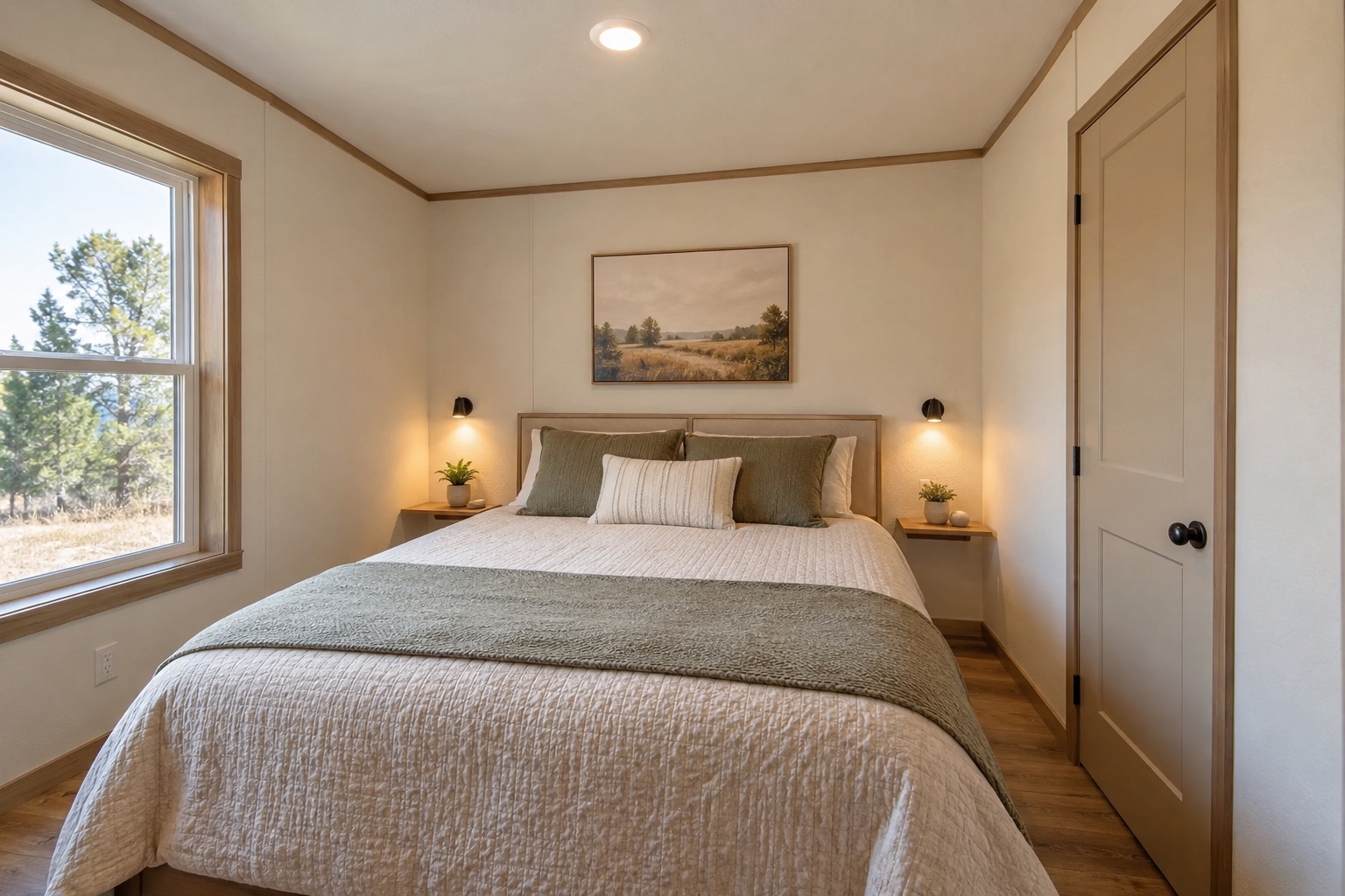 Private rear bedroom with modest closet inside the Drift 360 mobile home