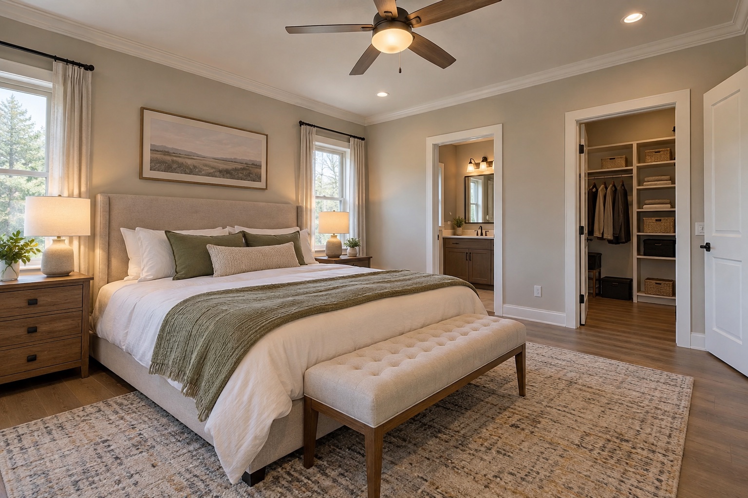 Generous primary suite with ensuite doorway and walk-in closet inside the Grandview 1680