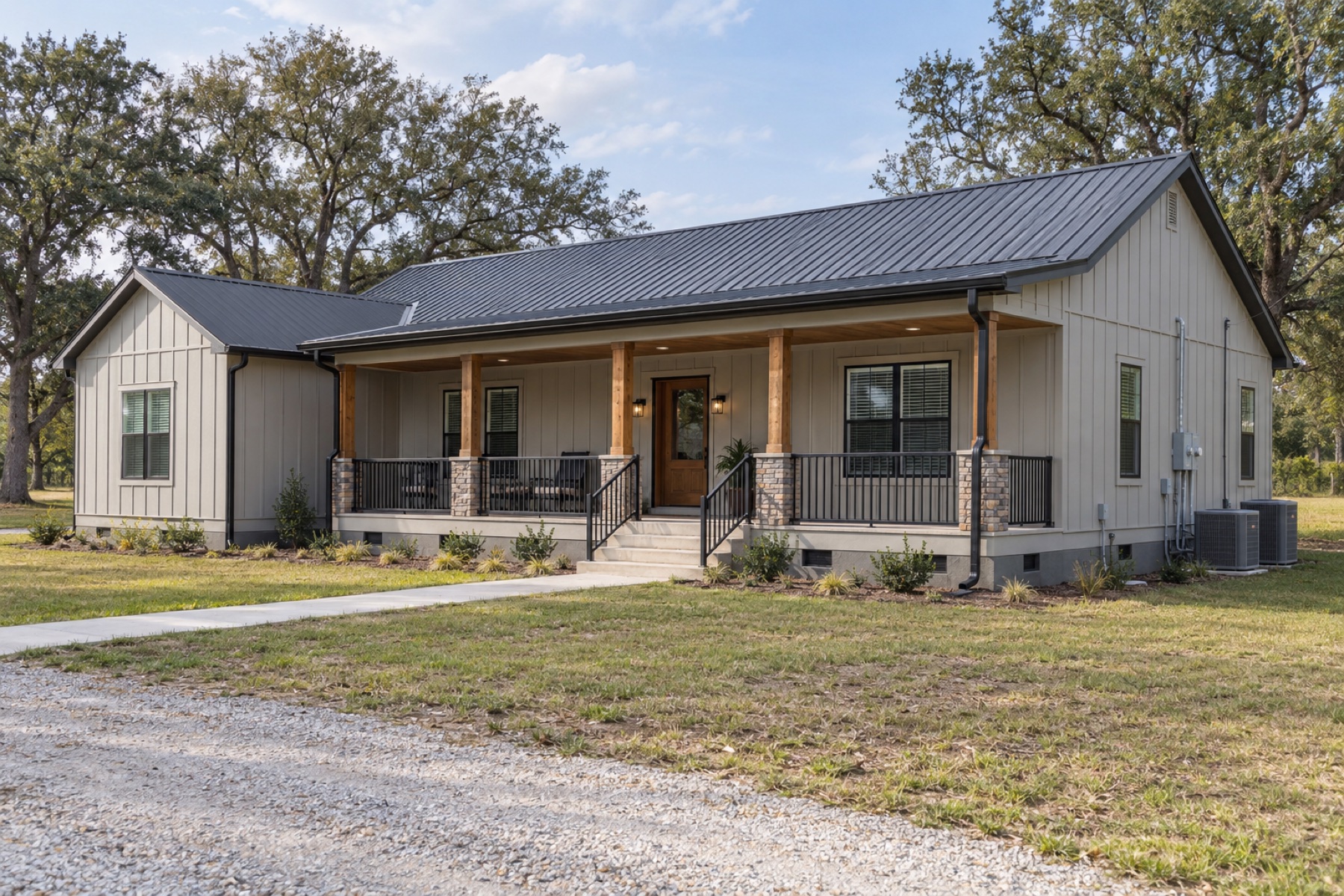 Realistic concept of the Grandview 1680 four-bedroom modular home on a rural Louisiana homesite