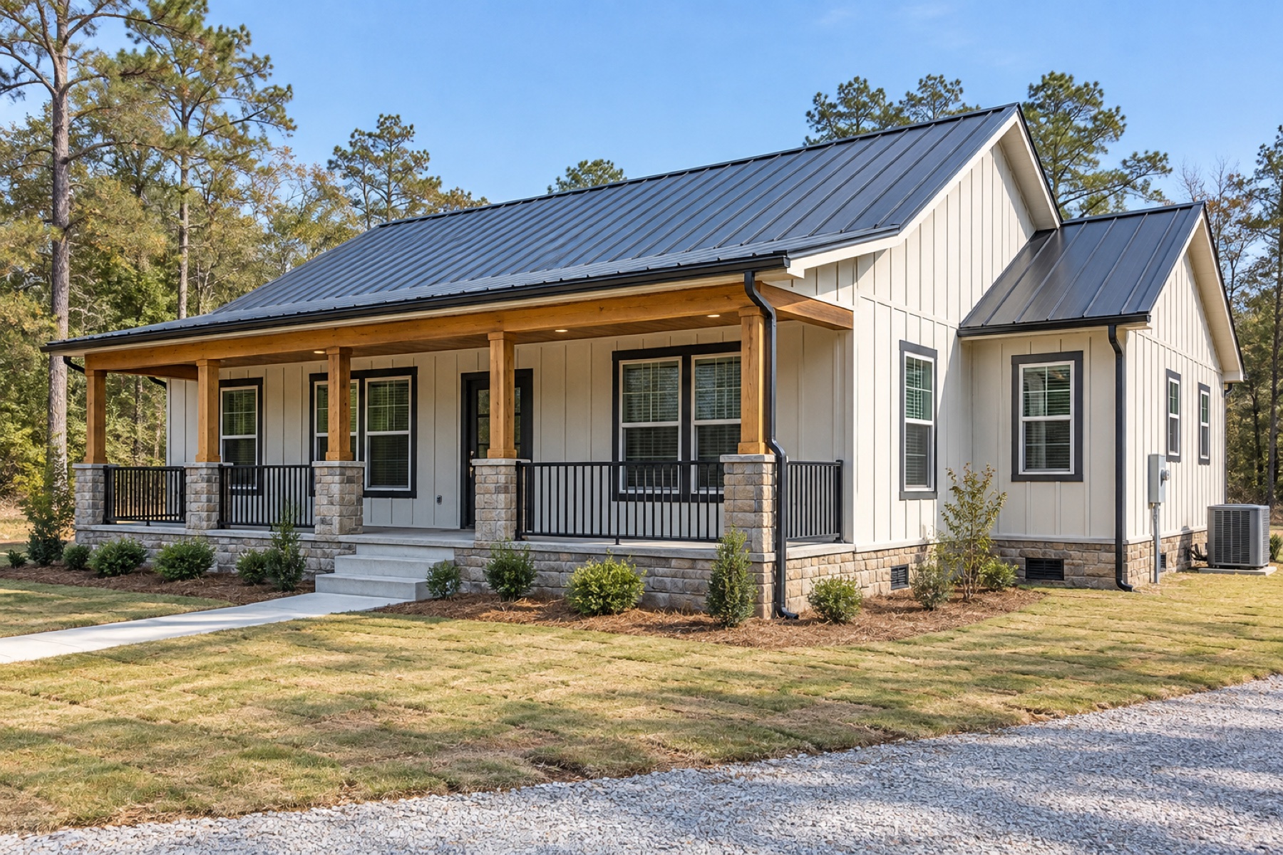 Realistic concept of the Homestead 1440 three-bedroom modular home on a rural Louisiana homesite