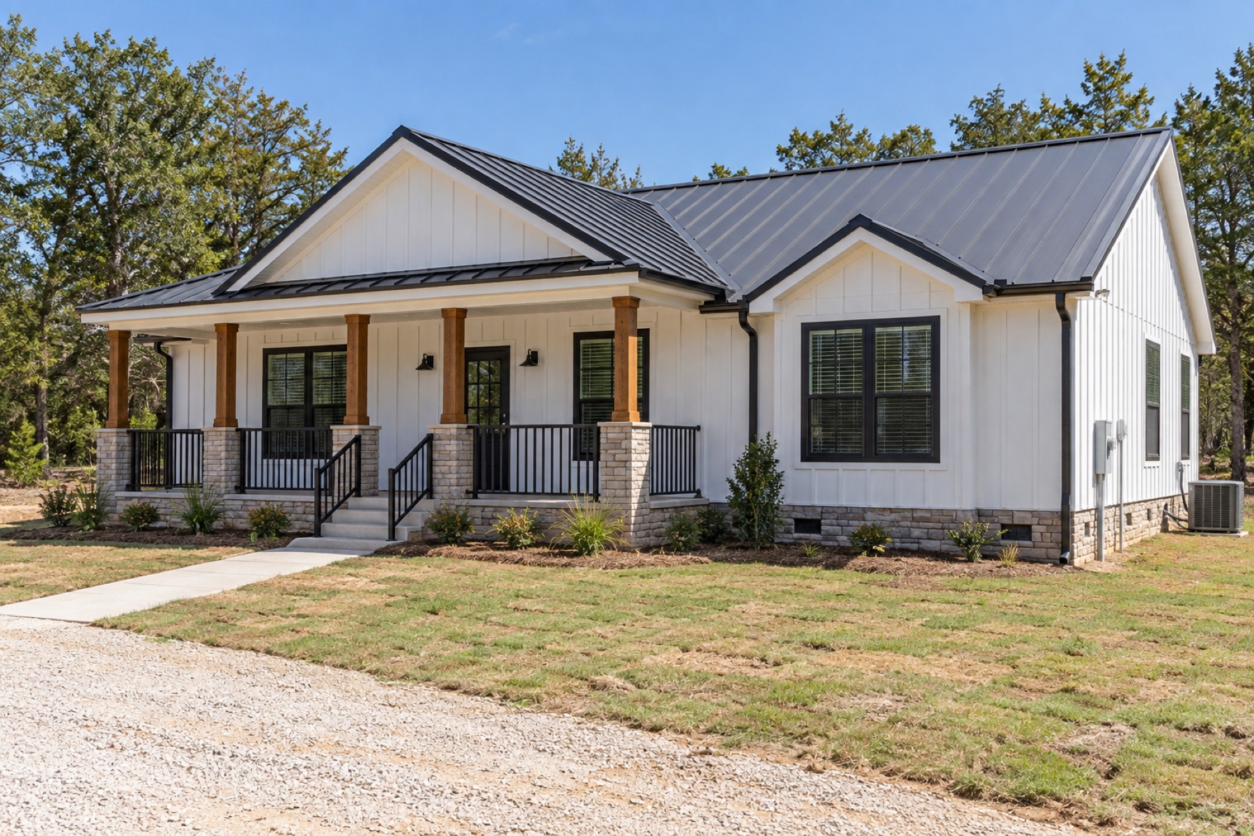 Realistic concept of the Horizon 1200 three-bedroom modular home on a rural Texas homesite
