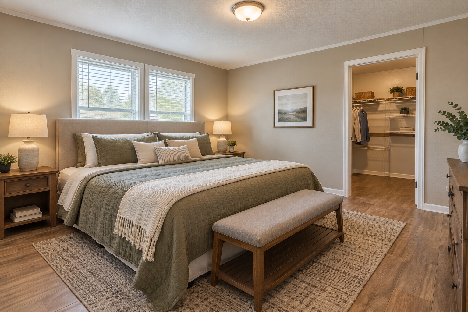 Primary suite with walk-in wardrobe entry inside the Landmark 1792 double-wide