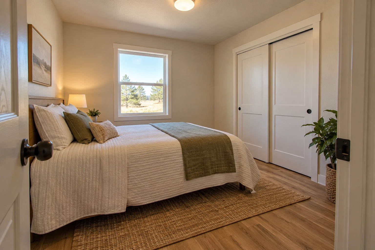 Secondary bedroom with practical closet and durable finishes inside the Mesa 640